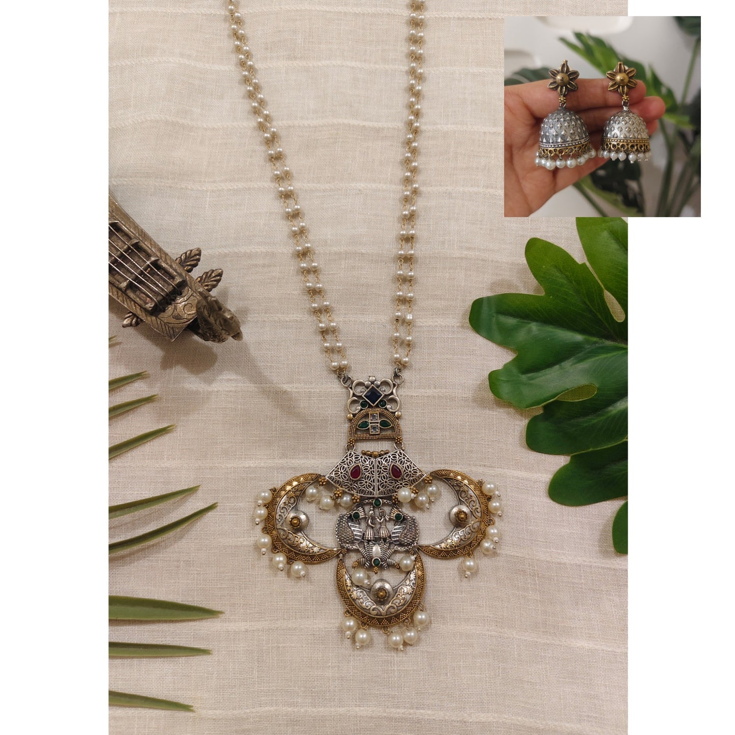 Beautiful Designer Dual Tone Fusion Pendant Necklace With Earrings