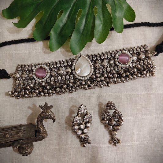 Beautiful Designer Stone Embedded Choker With Earrings