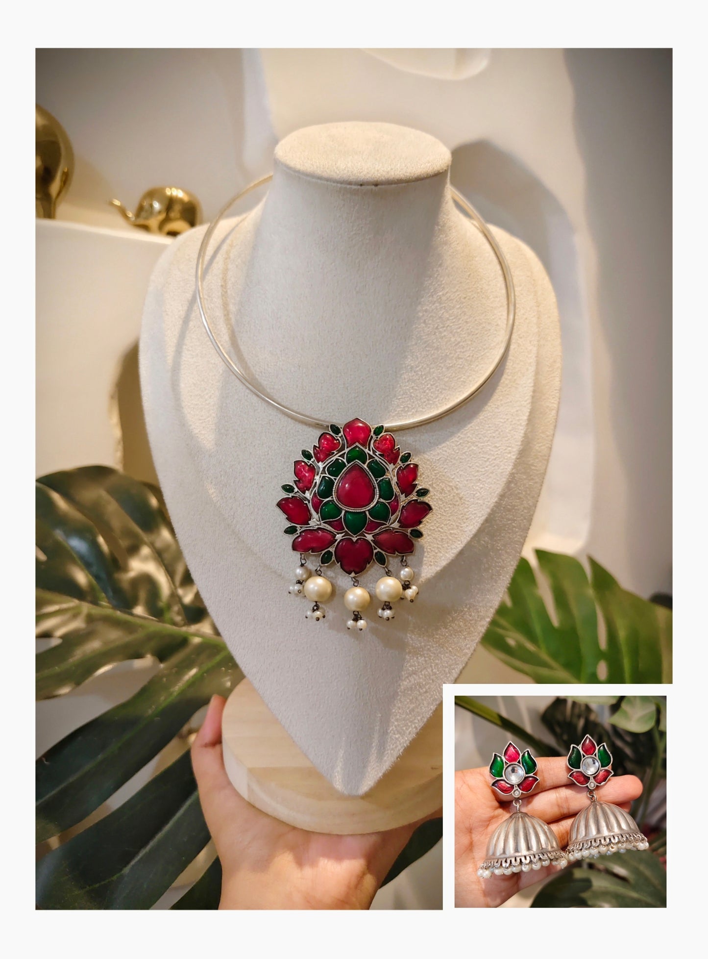 Beautiful Designer Kempstone Pendant Hasli With Jhumka