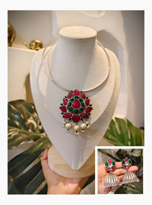 Beautiful Designer Kempstone Pendant Hasli With Jhumka