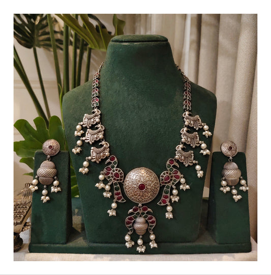 Beautiful Designer Stone Embedded Necklace With Earrings