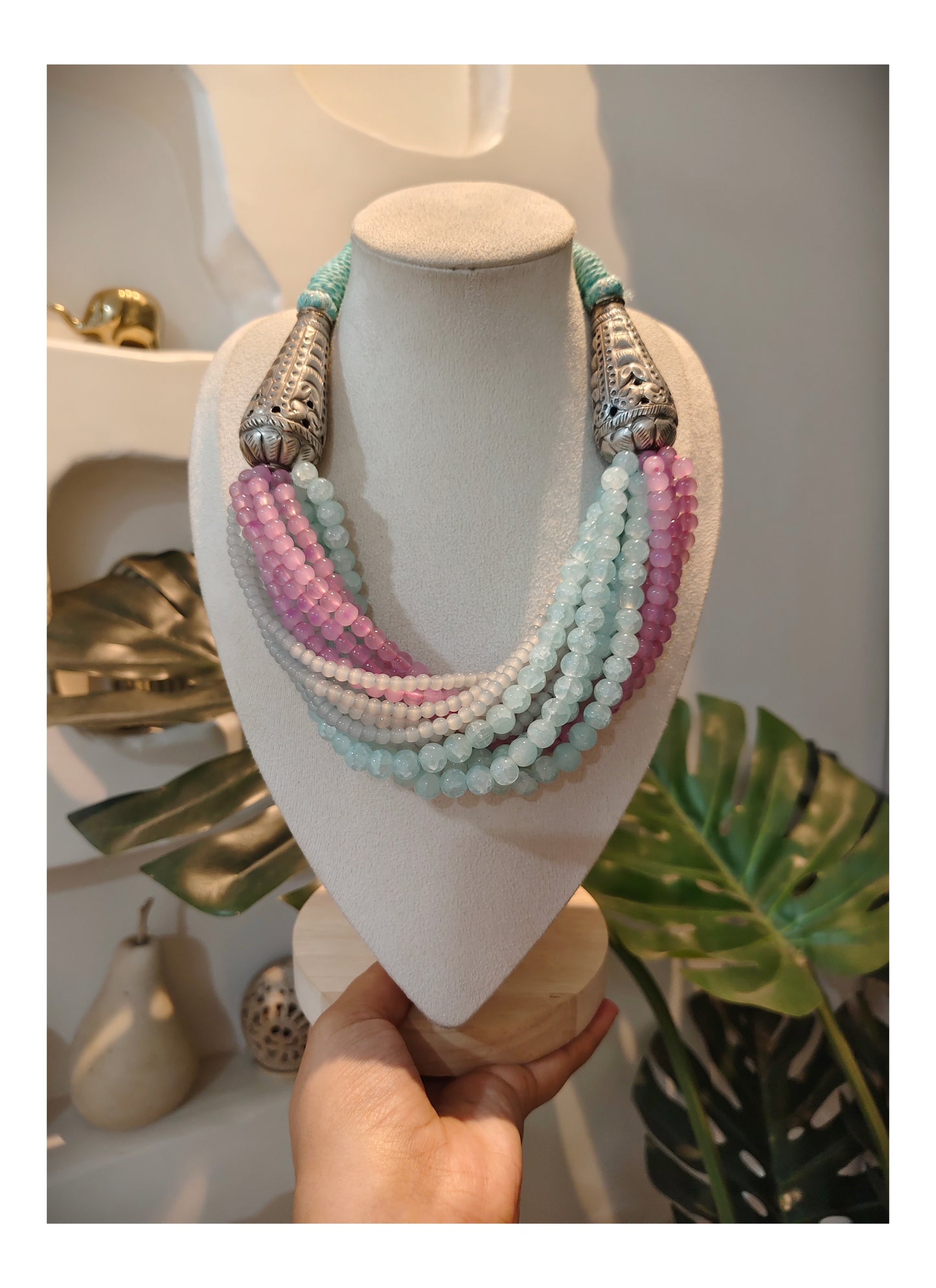 Beautiful Designer Twisted Beads Mix Statement Necklace