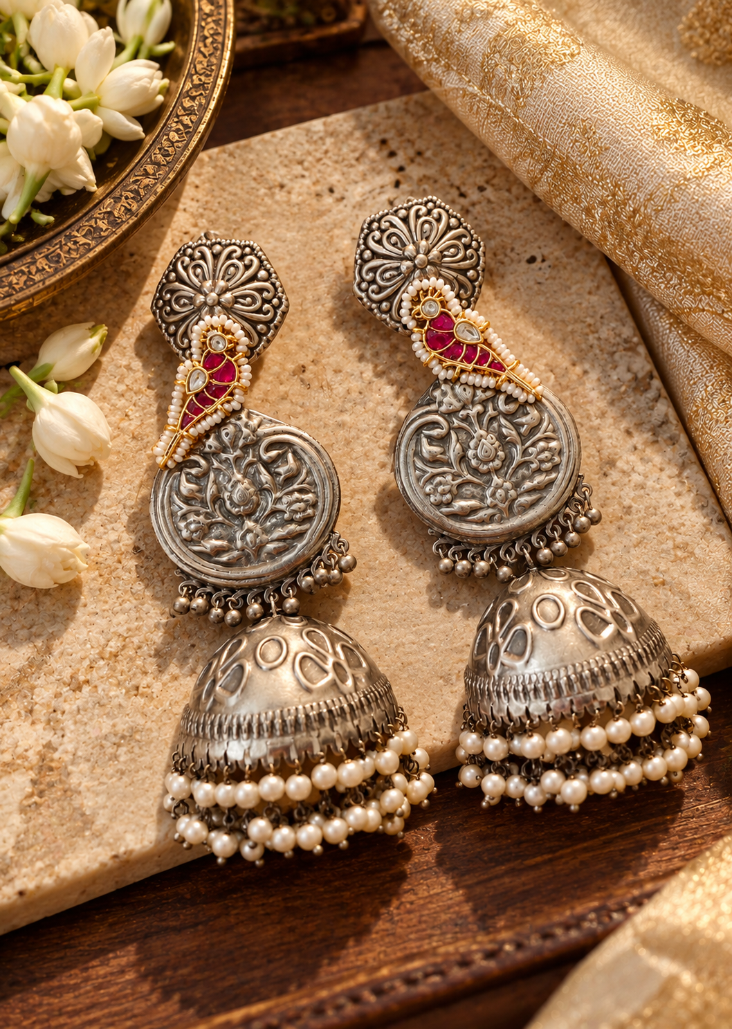 Beautiful Designer Kundan Detailing Long Statement Earrings