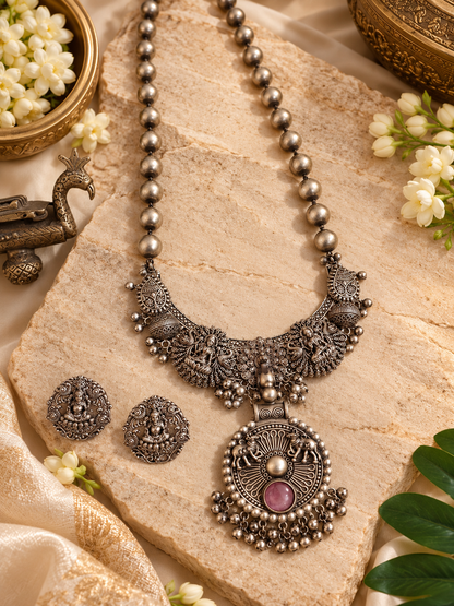 Beautiful Designer Fusion Peacock Chaand With Pendant Ball Chain Necklace & Earrings