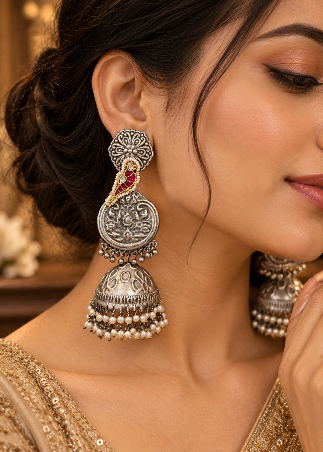 Beautiful Designer Kundan Detailing Long Statement Earrings