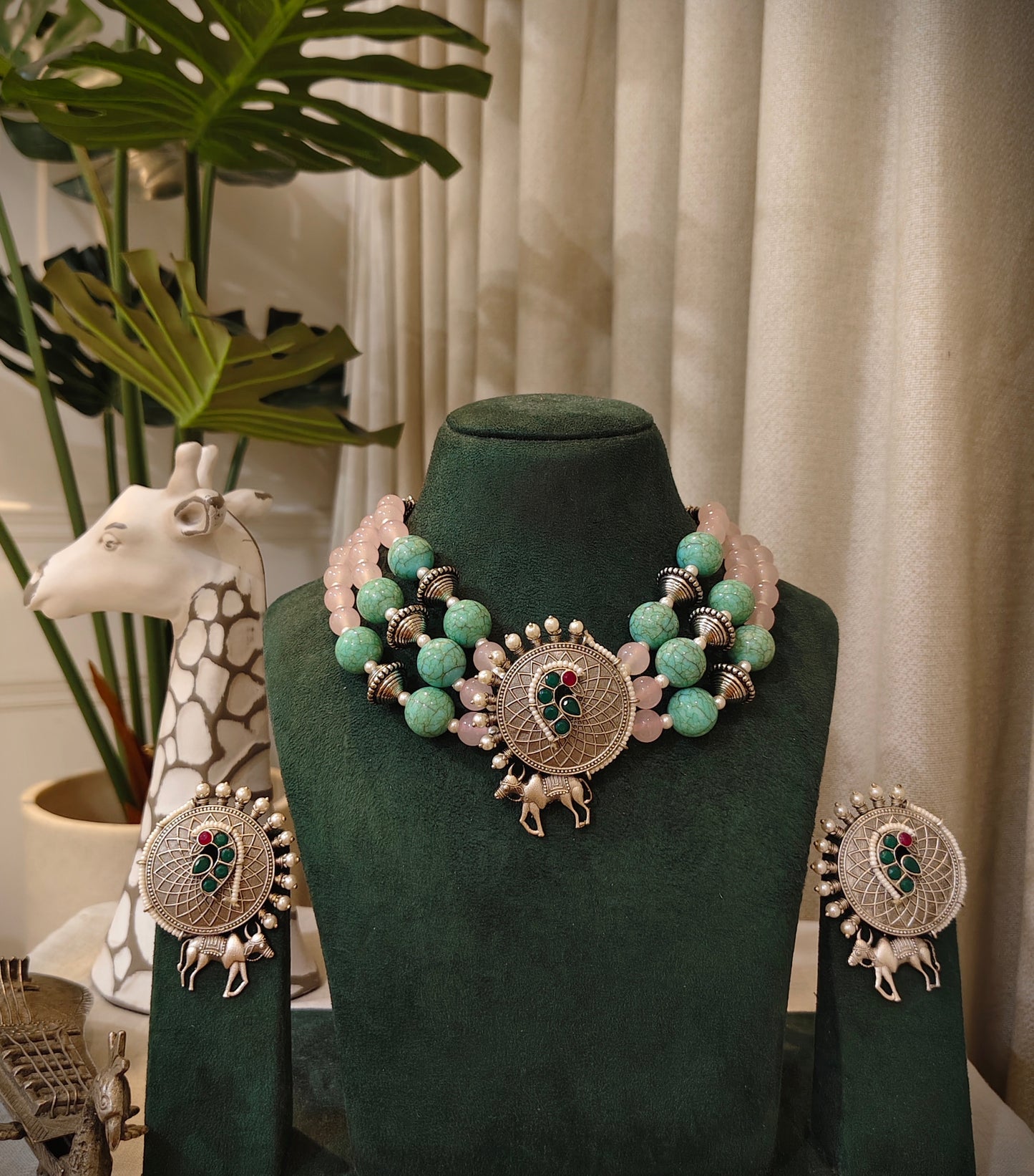 Beautiful Designer Beaded Neckpiece With Earrings