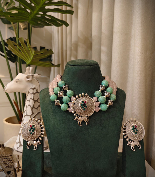 Beautiful Designer Beaded Neckpiece With Earrings