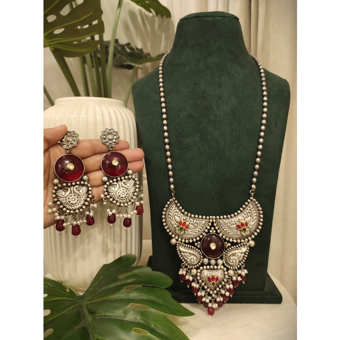 Beautiful Designer Brass Pendant Necklace With Earrings