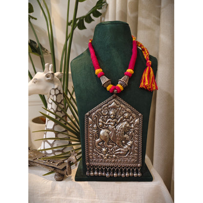 Beautiful Designer Thappa Work Huge Pendant Colorful Dori Necklace