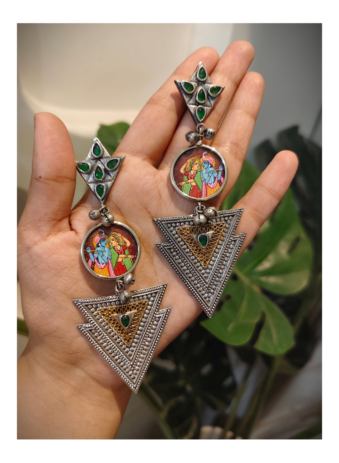 Beautiful Designer Painting Dual Tone Long Earrings