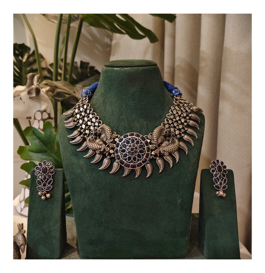 Beautiful Designer Stone Embedded Jaal Neckpiece With Earrings