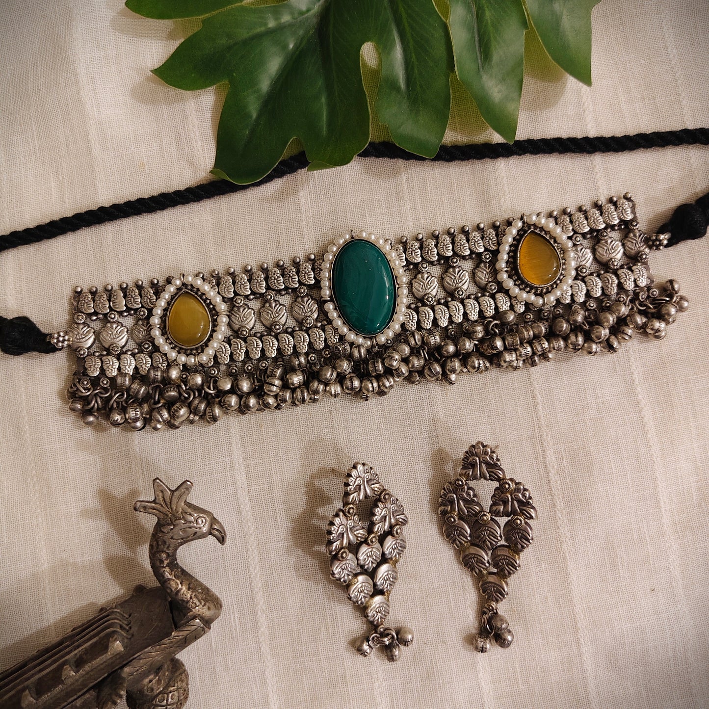Beautiful Designer Stone Embedded Choker With Earrings