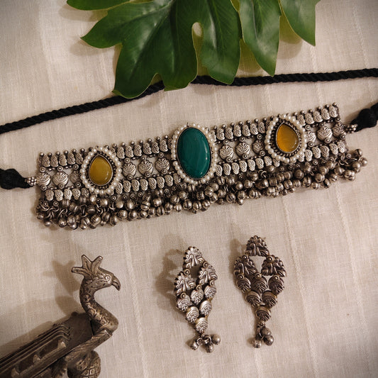 Beautiful Designer Stone Embedded Choker With Earrings