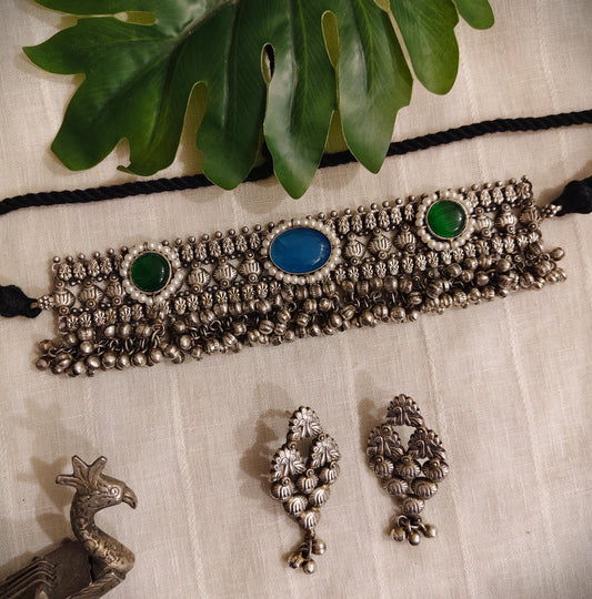 Beautiful Designer Stone Embedded Choker With Earrings