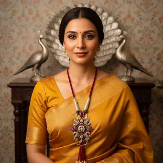 Beautiful Designer Stone Embedded Peacock Pendant Long Necklace