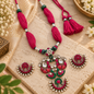 Beautiful Designer Kempstone Peacock Pendant Necklace With Earrings