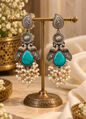 Beautiful Designer Stone Embedded Peacock Long Earrings