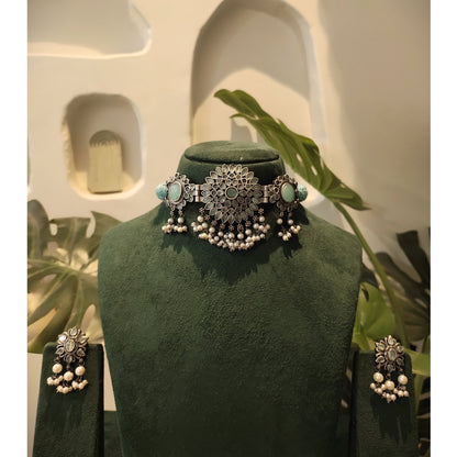 Beautiful Designer Stone Embedded Choker With Earrings