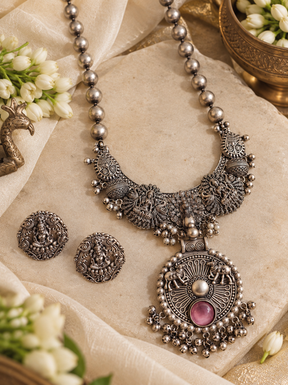 Beautiful Designer Fusion Peacock Chaand With Pendant Ball Chain Necklace & Earrings