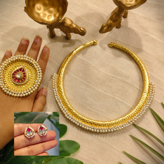 Beautiful Designer Apala Hasli With Kundan Ring And Earrings
