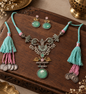 Beautiful Designer Stone Embedded Peacock Pendant Neckpiece With Earrings