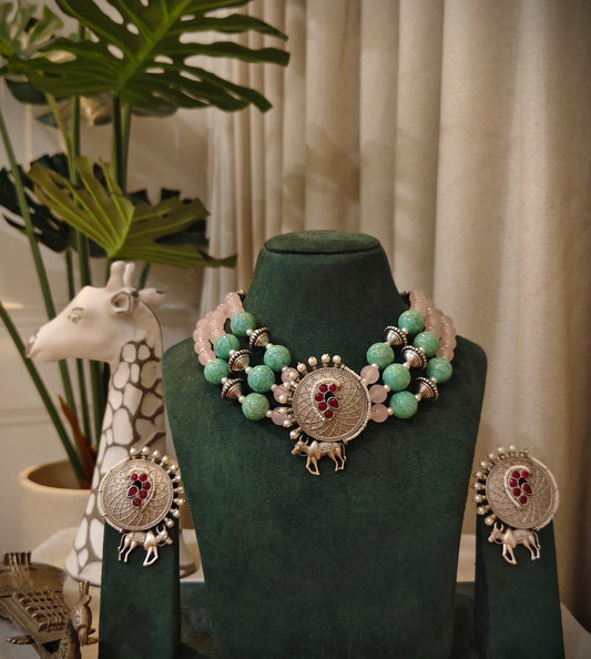 Beautiful Designer Beaded Neckpiece With Earrings