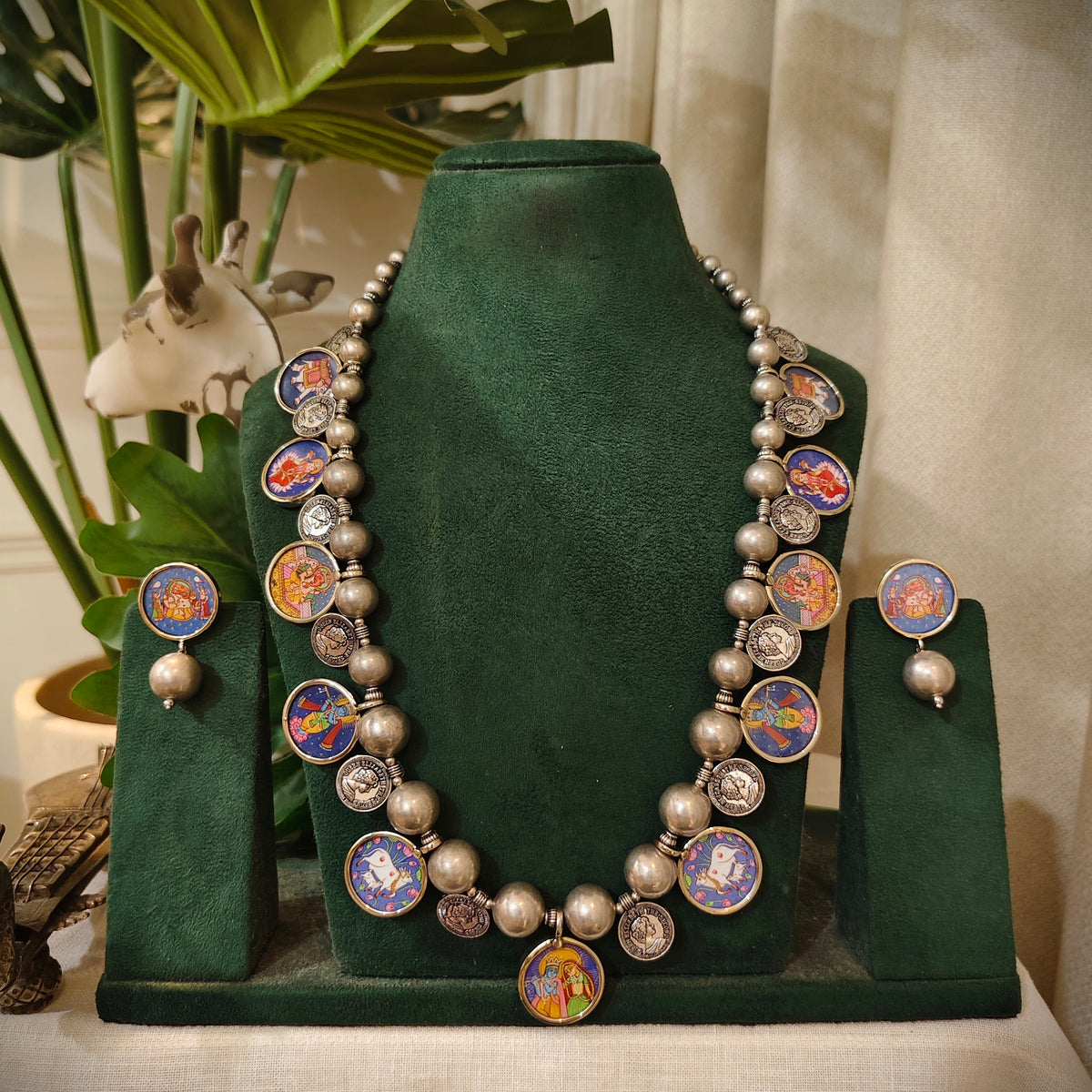 Beautiful Designer Painting Mix Paatri Necklace With Earrings