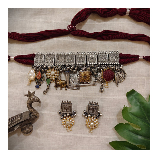 Beautiful Designer Charms Mix Latkan Choker With Earrings