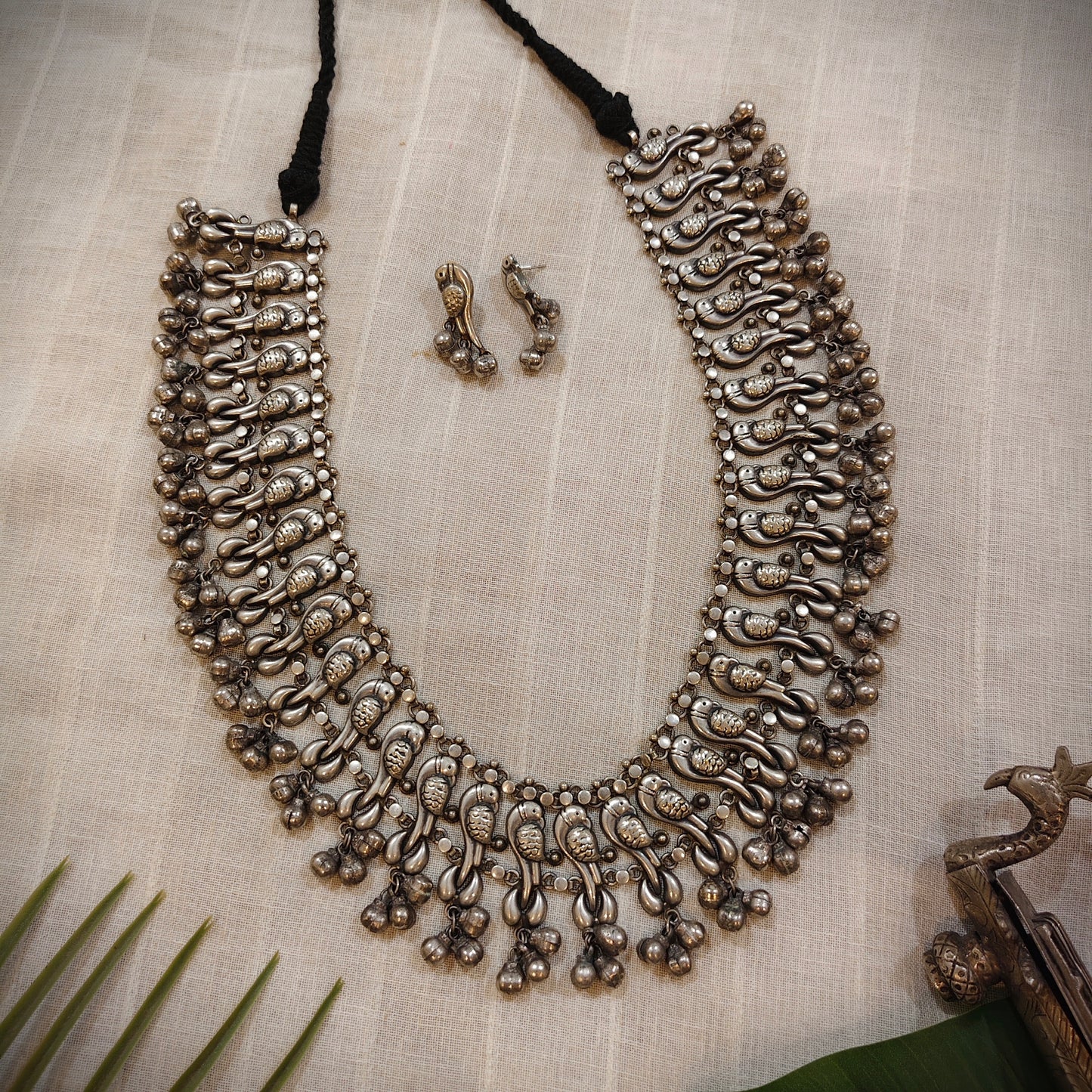 Beautiful Designer Brass Peacock Necklace With Earrings
