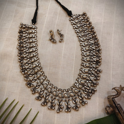 Beautiful Designer Brass Peacock Necklace With Earrings