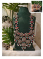 Beautiful Designer Stone Embedded Huge Necklace With Earrings