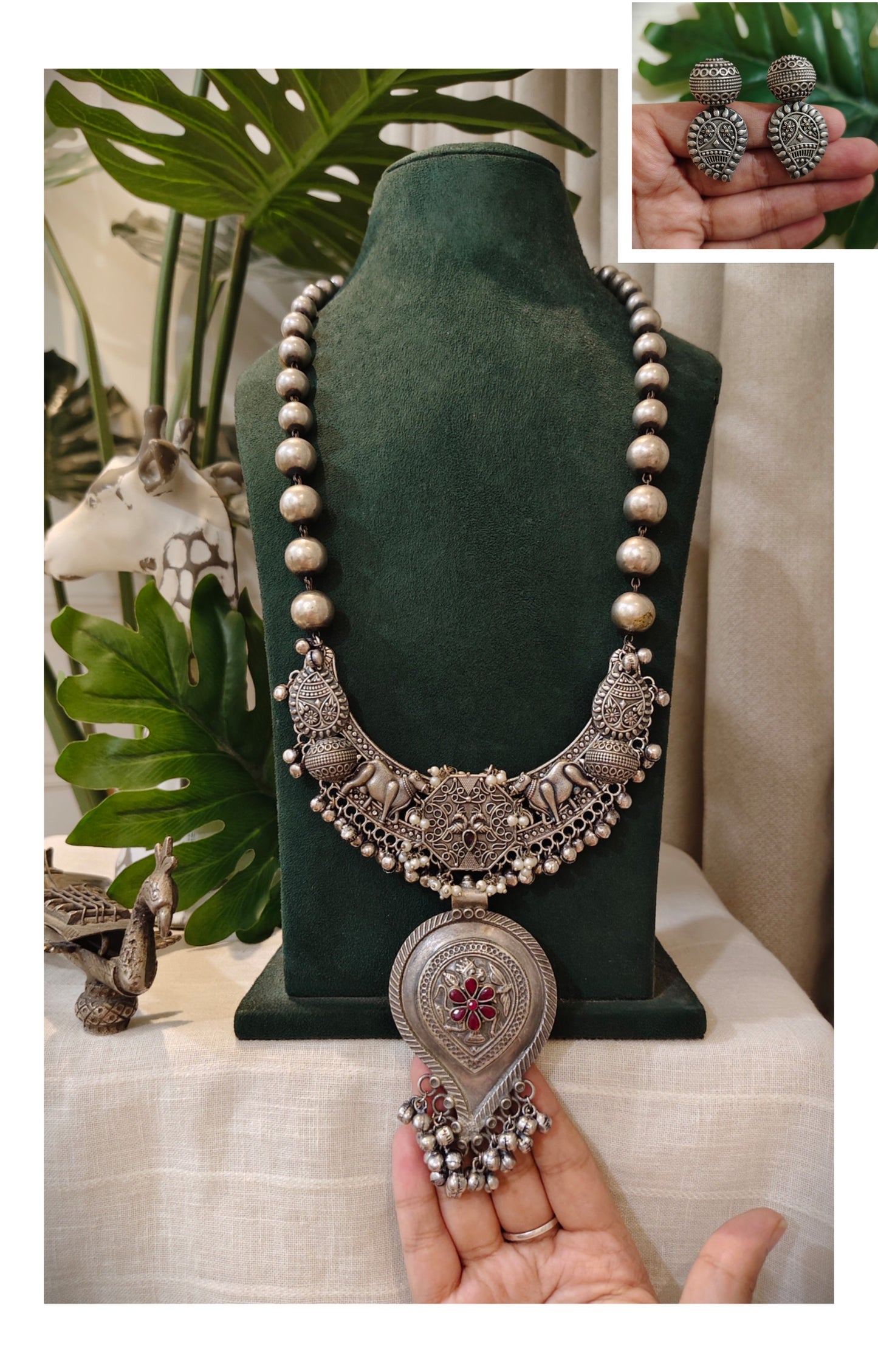 Beautiful Designer Fusion Chaand Pendant Long Ball Chain Necklace With Earrings