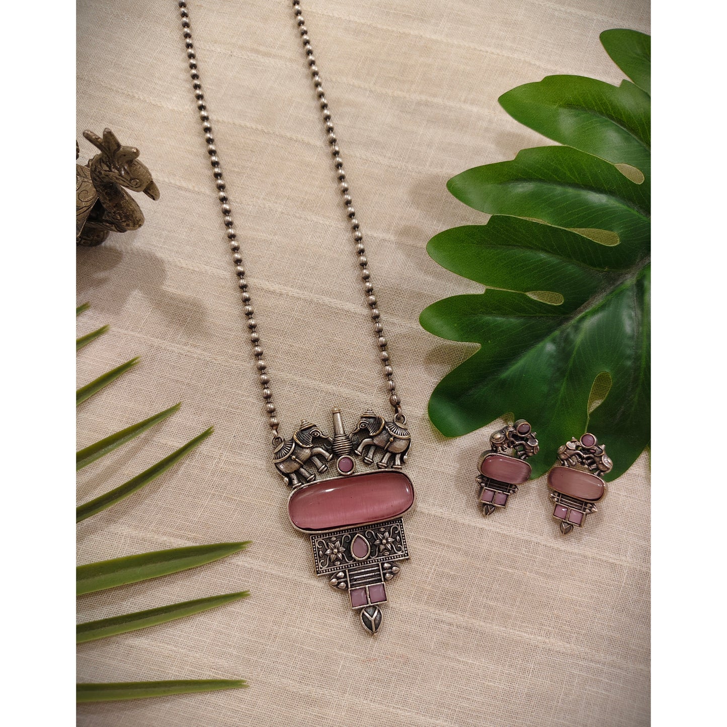 Beautiful Designer Stone Embedded Pendant Necklace With Earrings