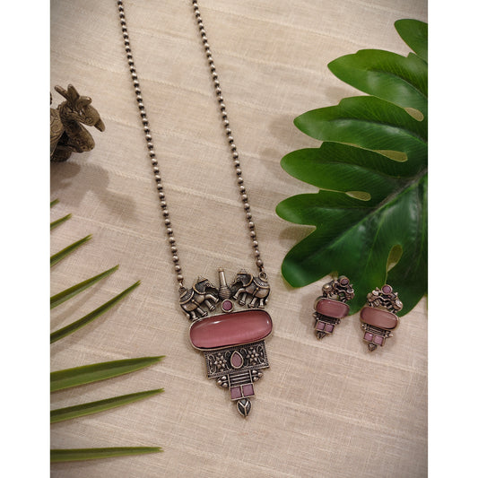 Beautiful Designer Stone Embedded Pendant Necklace With Earrings