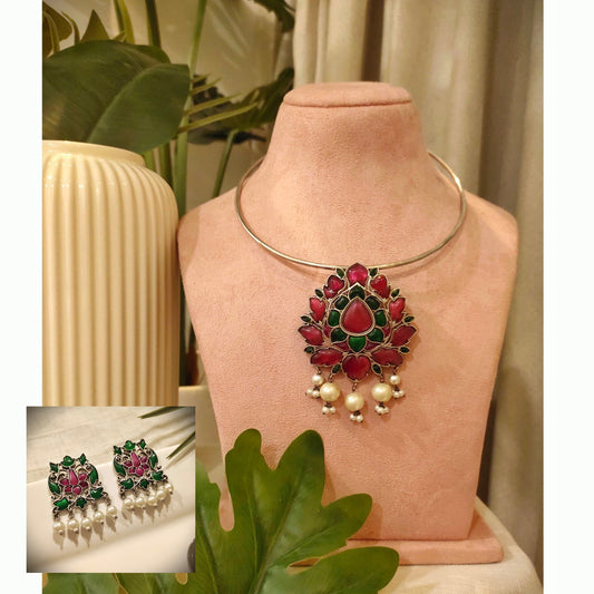 Beautiful Designer Kempstone Hasli With Earrings