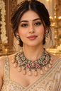Beautiful Designer Kundan Detailing Jaal Patta Statement Neckpiece With Earrings