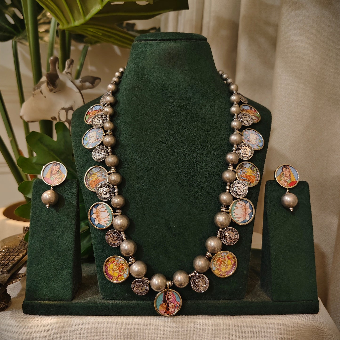 Beautiful Designer Painting Mix Paatri Necklace With Earrings
