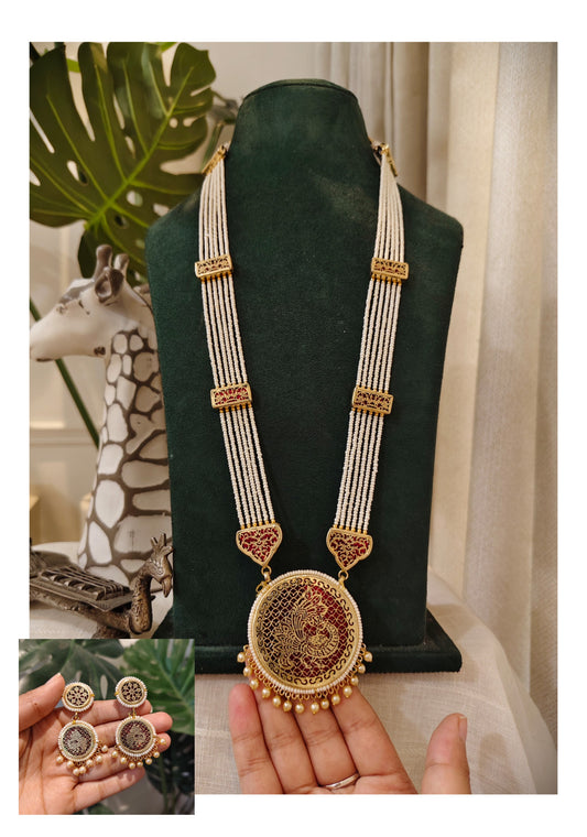Beautiful Designer Thewa Work Necklace With Earrings