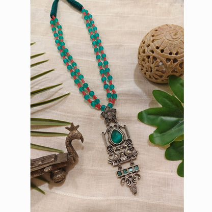 Beautiful Designer Stone Embedded Peacock Pendant Beaded Necklace