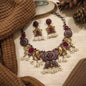 Beautiful Designer Dual Tone Stone Embedded Neckpiece With Earrings