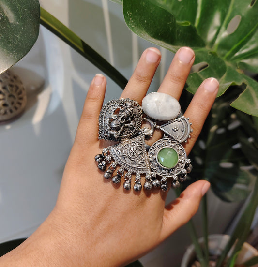 Beautiful Designer Fusion Stone Embedded Adjustable Ring