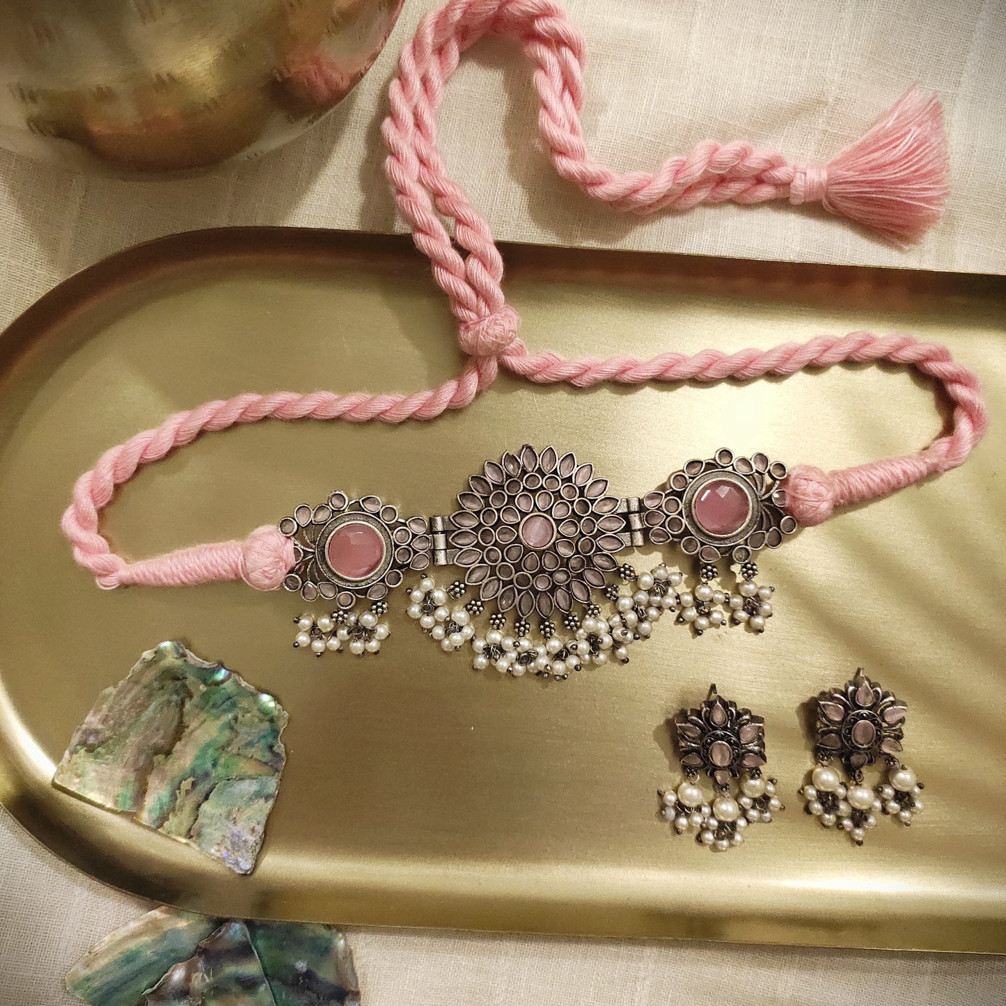 Beautiful Designer Stone Embedded Choker With Earrings