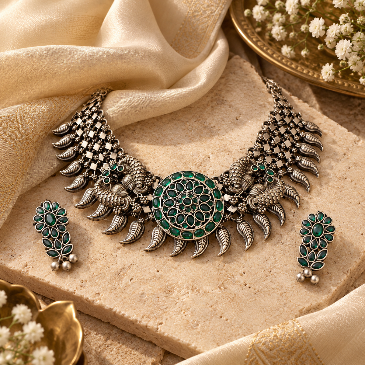 Beautiful Designer Jaal Neckpiece With Earrings