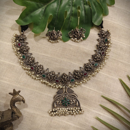 Beautiful Designer Stone Embedded Neckpiece With Earrings