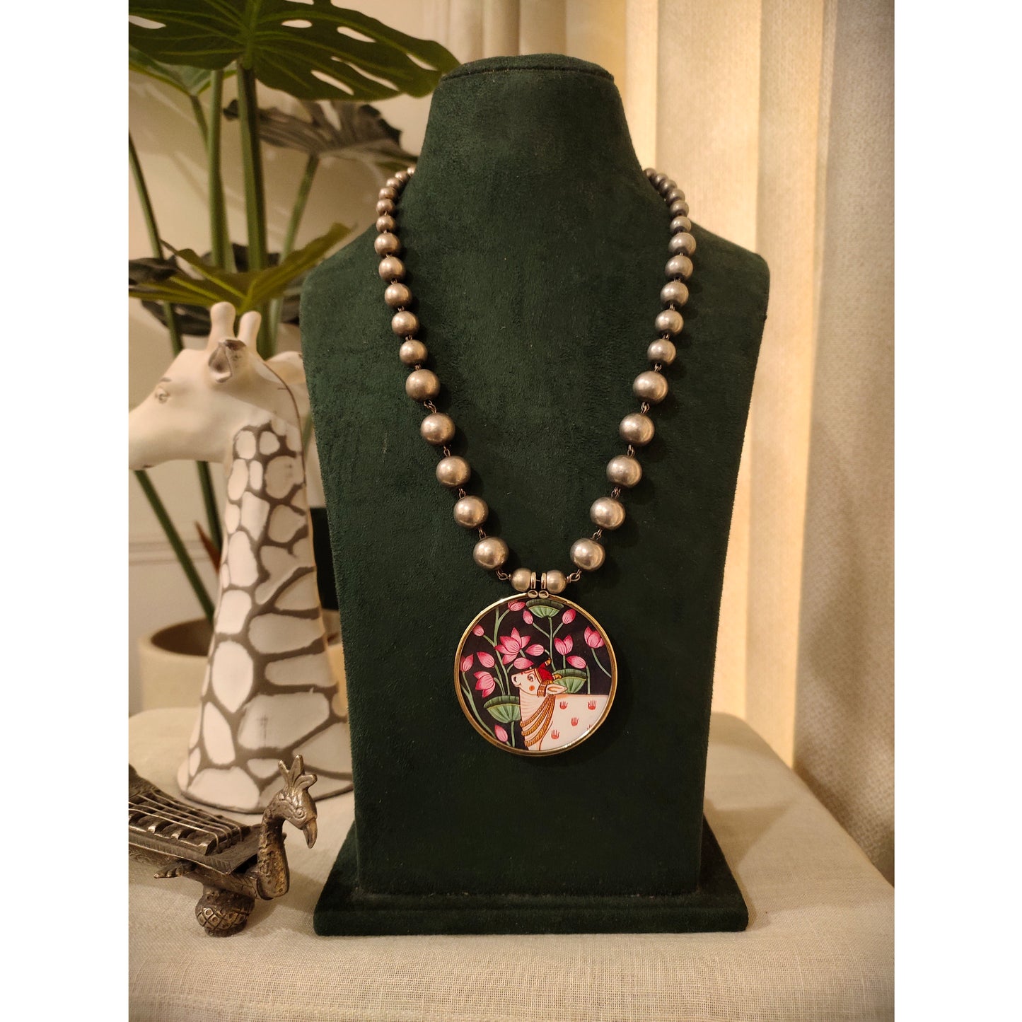 Beautiful Designer Painting Pendant With Ball Chain Necklace