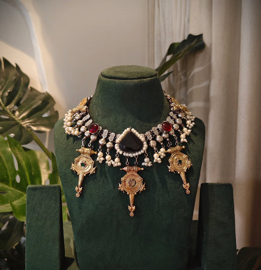 Beautiful Designer Dual Tone Stone Embedded Neckpiece