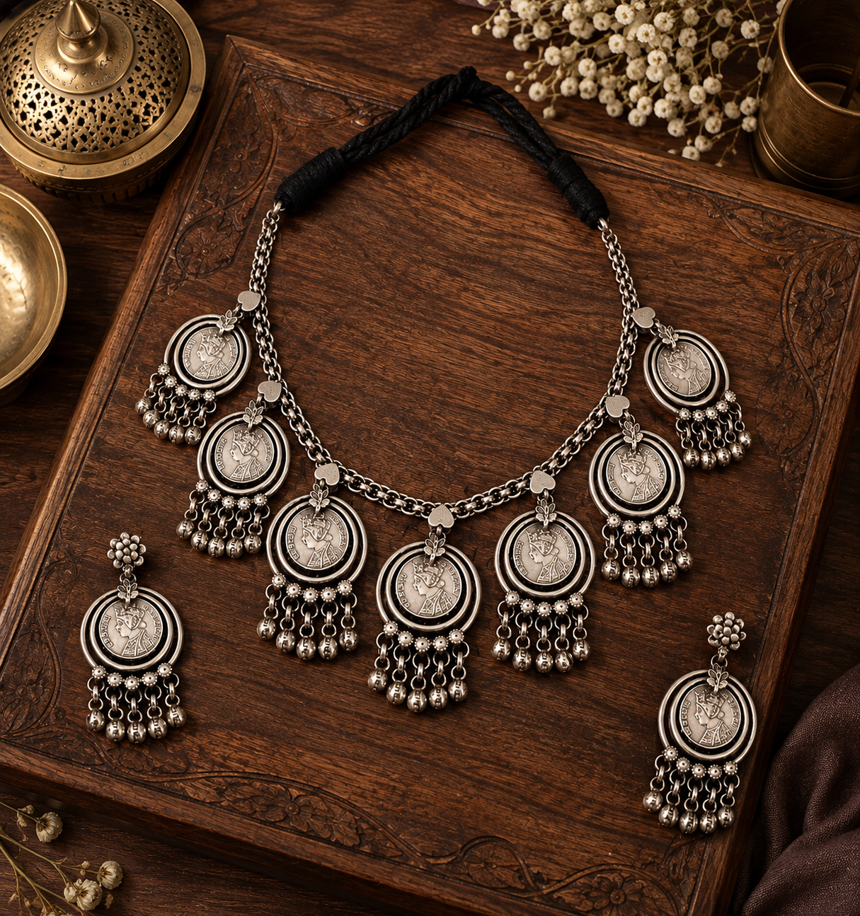 Beautiful Designer Coins Neckpiece With Earrings