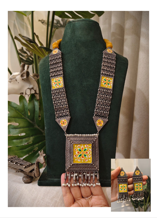 Beautiful Designer Hand-Painted Necklace With Earrings