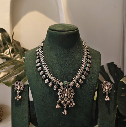 Beautiful Designer Stone Embedded Kolhapuri Neckpiece With Earrings