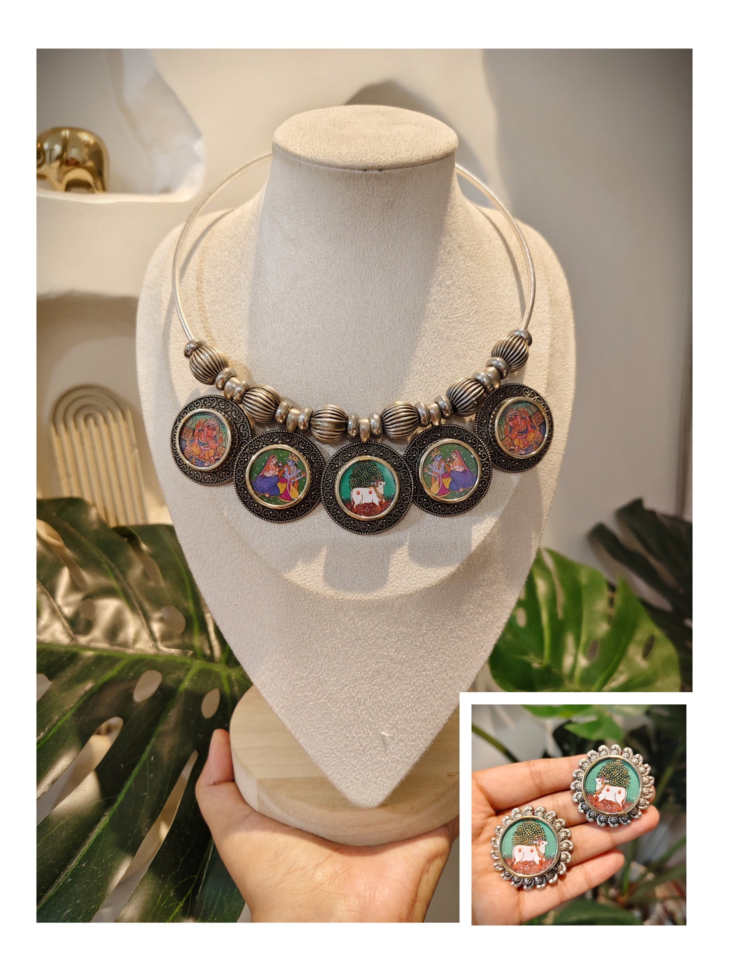 Beautiful Designer Painting Mix Hasli With Earrings